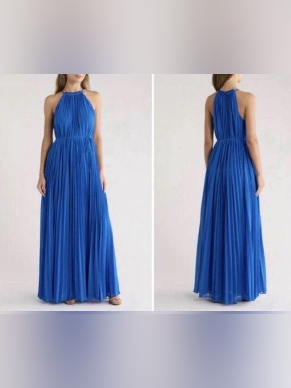 Ted Baker Cobalt Blue Halter Pleated Maxi Dress